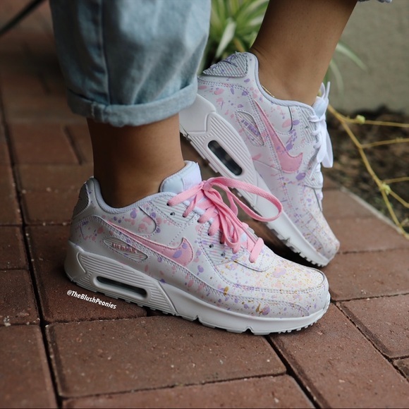 Nike Air Max 90 Light Pink Purple Gold White Custom Painted Shoes